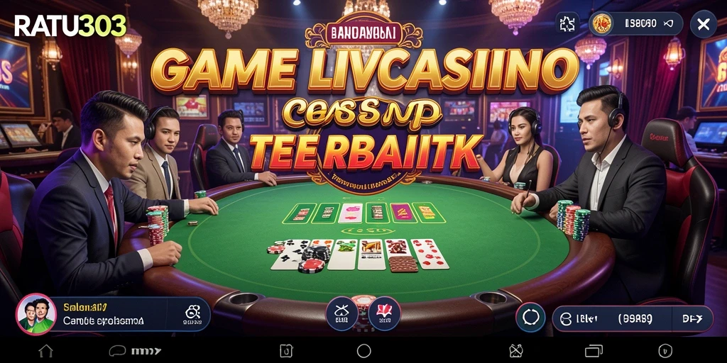 Screenshot gameplay RATU303 menunjukkan dealer langsung yang menyenangkan dan permainan yang mendebarkan.
